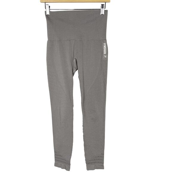 Gymshark Womens Small S Energy+ Seamless Leggings Smokey Grey Perforated Workout - Picture 1 of 9